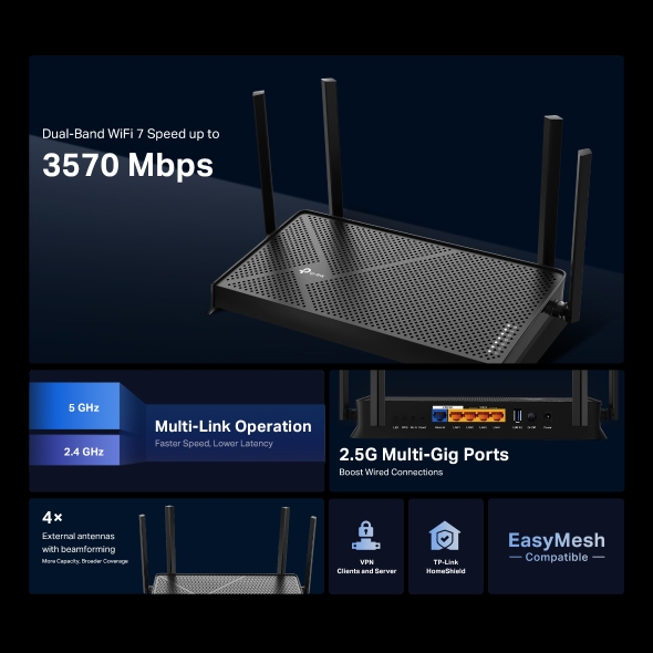 TP-Link Archer BE230 Dual-Band BE3600 Wi-Fi 7 Router