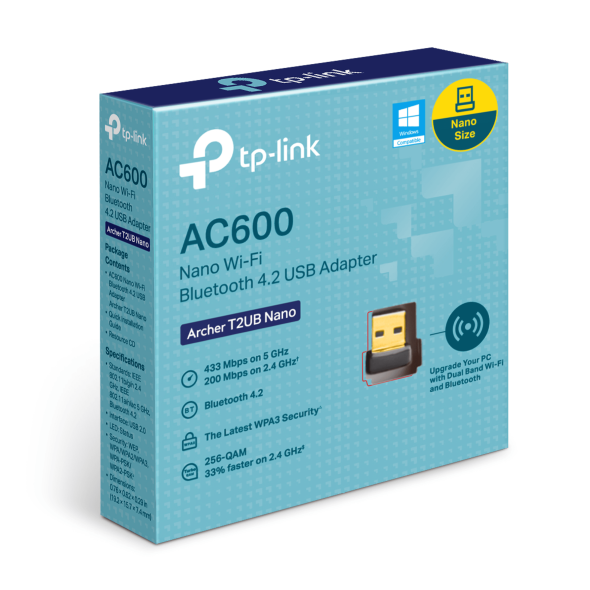 TP-Link Archer T2UB Nano AC600 USB 2.0 Wi-Fi Bluetooth 4.2 USB Adapter Dual Band Wireless 600 Mbps