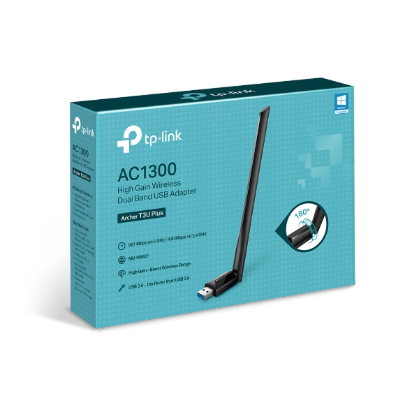 TP-LINK Archer T3U Plus AC1300 High Gain USB 3.0 Wi-Fi Dongle, Wireless Dual Band MU-MIMO WiFi Adapter