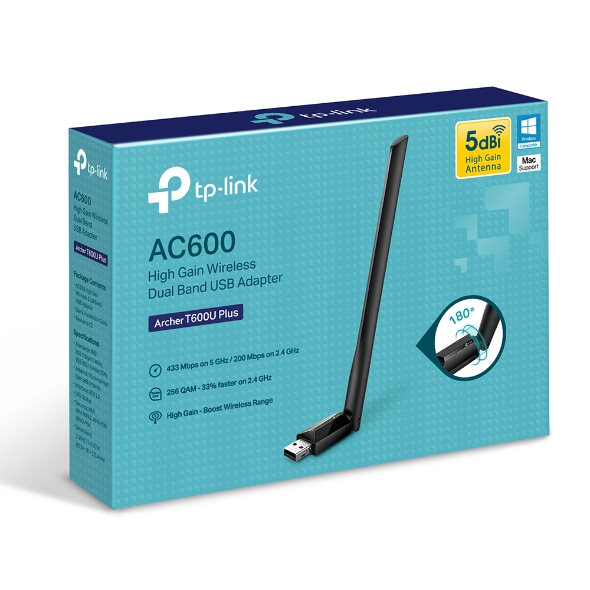 TP-Link Archer T600U Plus AC600 High Gain Dual Band USB Wi-Fi Adapter