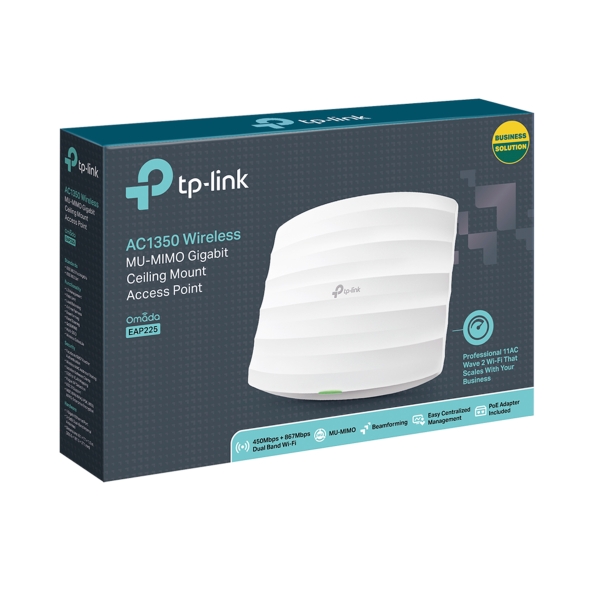 TP-LINK EAP225 Ceiling AC1350 (867+450) Dual Band Wireless Ceiling Mount Access Point, POE, GB LAN, Cluster-able