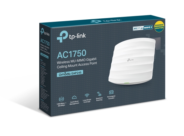 TP-Link Omada EAP 245 AC1750 Wireless Dual Band 1750Mbps Ceiling Mount Access Point – Seamless Roaming, Gigabit, MU-MIMO, Beamforming, Poe Powered, Band Steering,