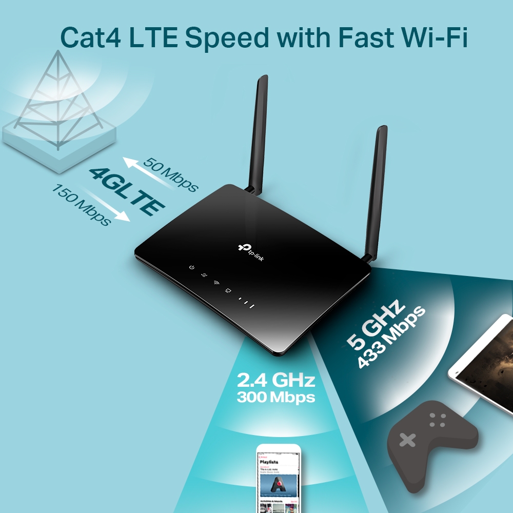 TP-Link Archer MR200 AC750 2.4GHz 750Mbps Dual Band 4G LTE Mobile Wi-Fi