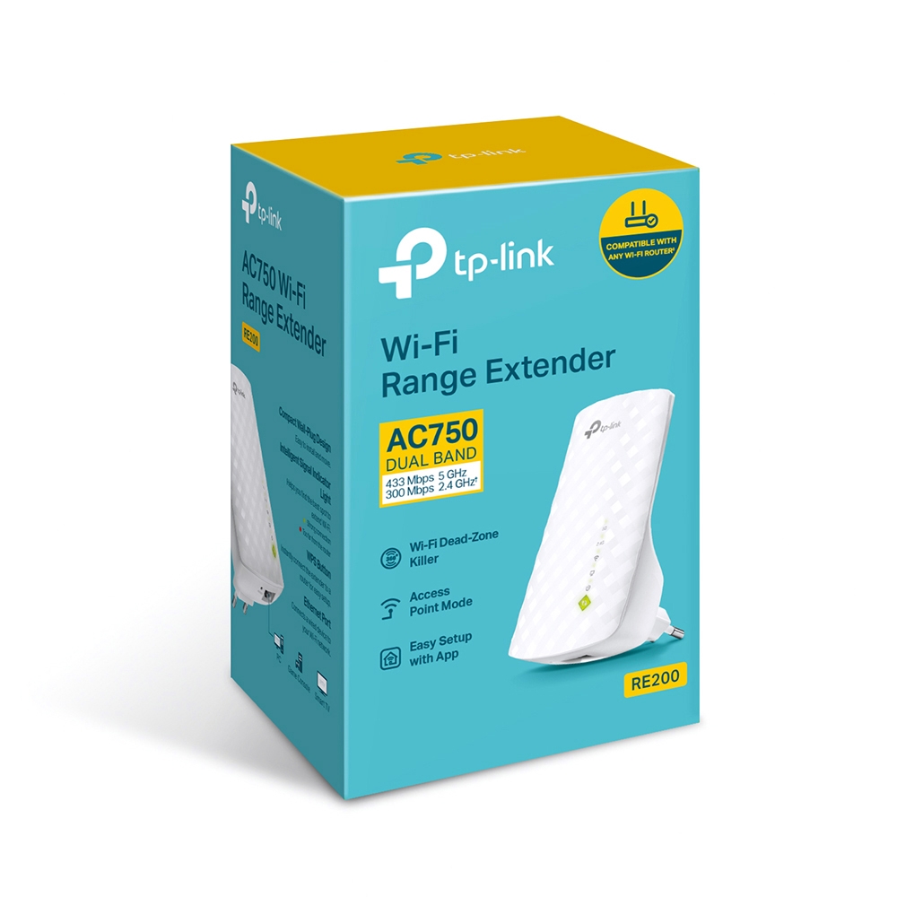 TP-Link RE200 AC750 WiFi Range Extender Up to 750Mbps Dual Band WiFi Extender, Repeater, WiFi Signal Booster, Access Point