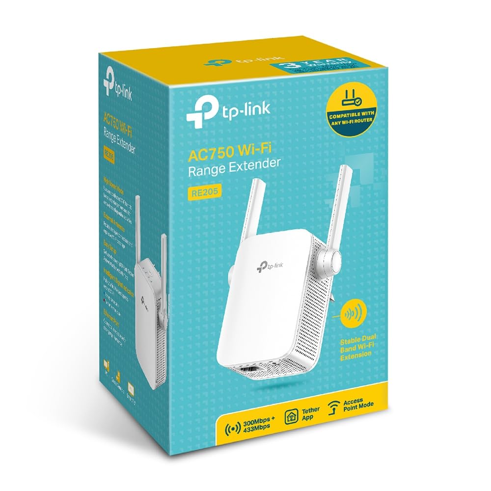 TP-Link RE205 AC750 Universal Wireless Dual Band Range Extender, Broadband/Wi-Fi Extender, WiFi Booster/Hotspot with Ethernet Port