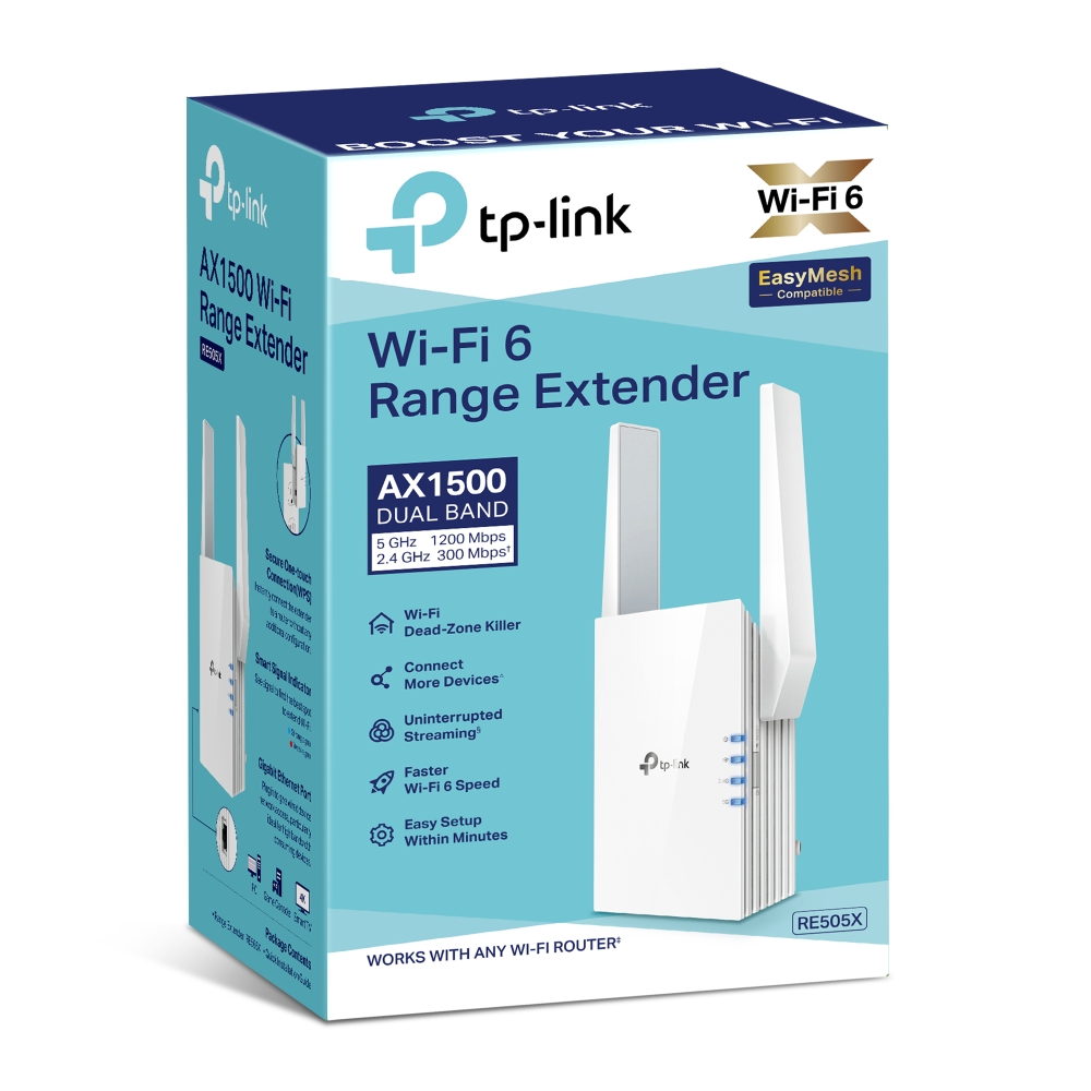 TP-Link RE505X WiFi Range Extender 2.4 GHz, 5 GHz 1500 Mbps Wifi Speed Dual Band External Antenna Ethernet