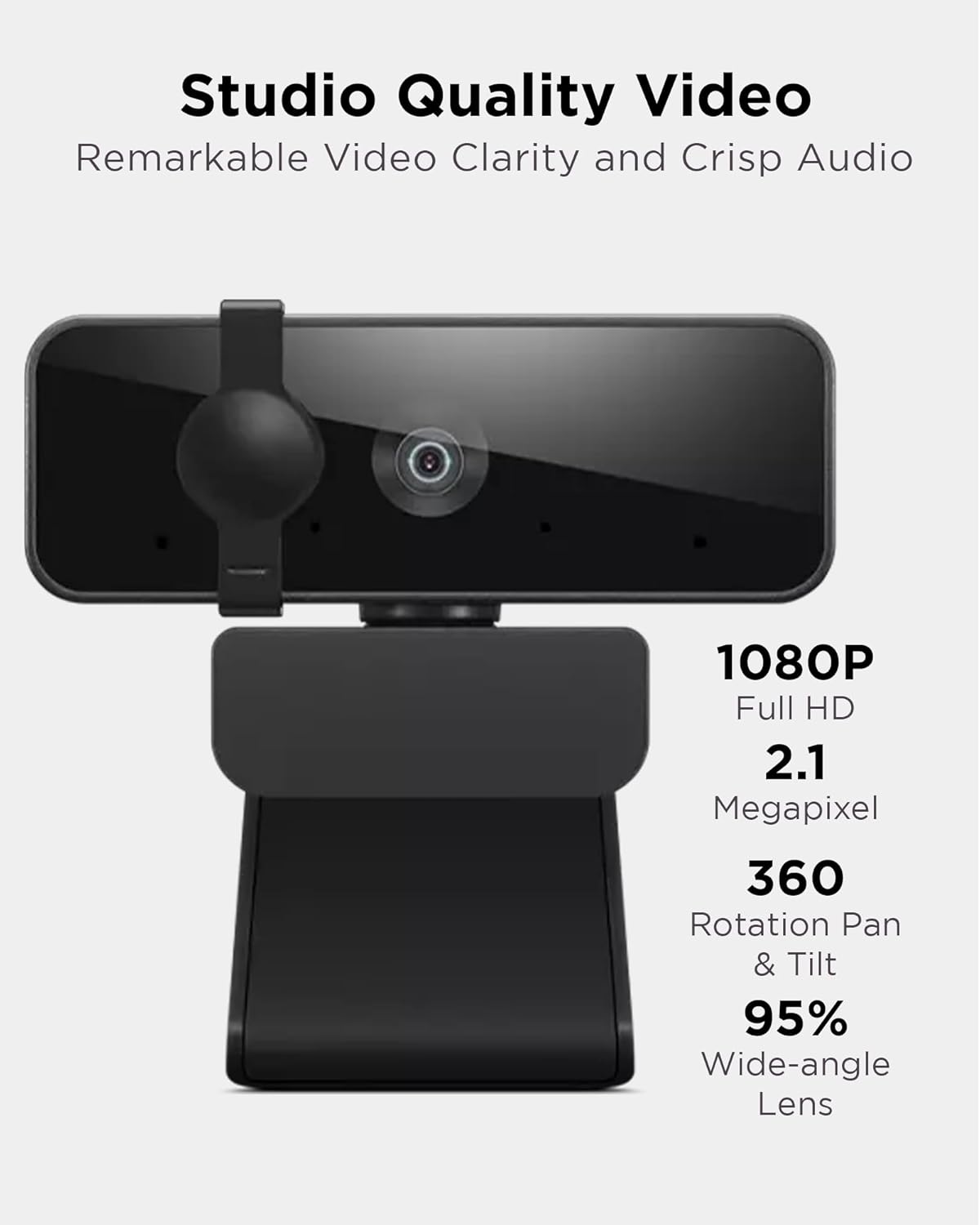 Lenovo FHD USB Webcam with Full Stereo Dual Built-in Mics FHD 1080P 2.1 Megapixel Digital CMOS Camera 4XC1B34802