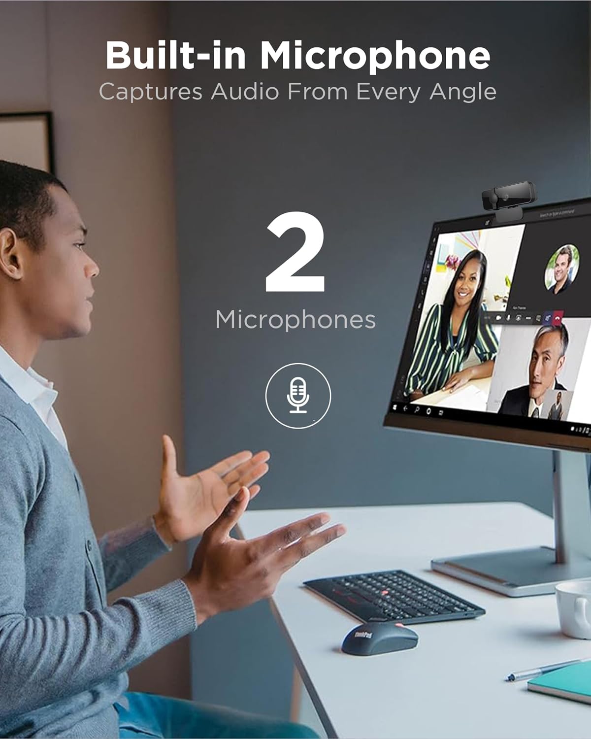Lenovo FHD USB Webcam with Full Stereo Dual Built-in Mics FHD 1080P 2.1 Megapixel Digital CMOS Camera 4XC1B34802