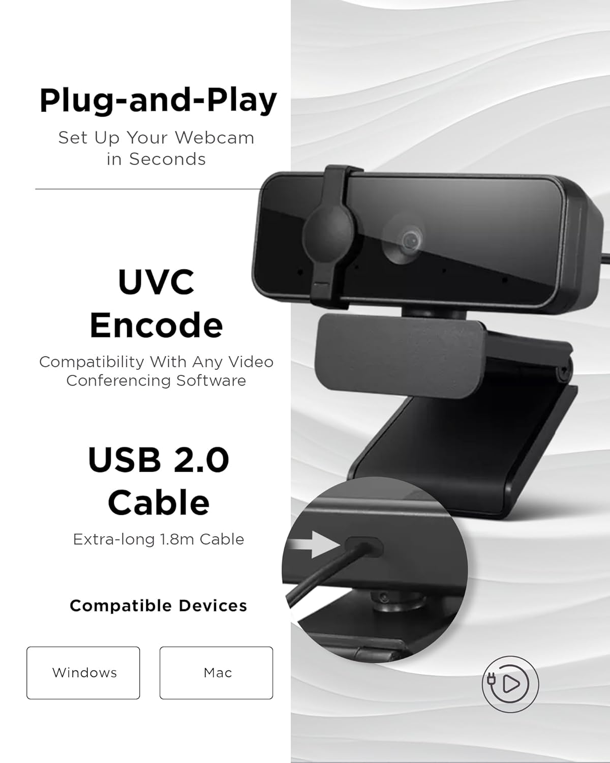 Lenovo FHD USB Webcam with Full Stereo Dual Built-in Mics FHD 1080P 2.1 Megapixel Digital CMOS Camera 4XC1B34802
