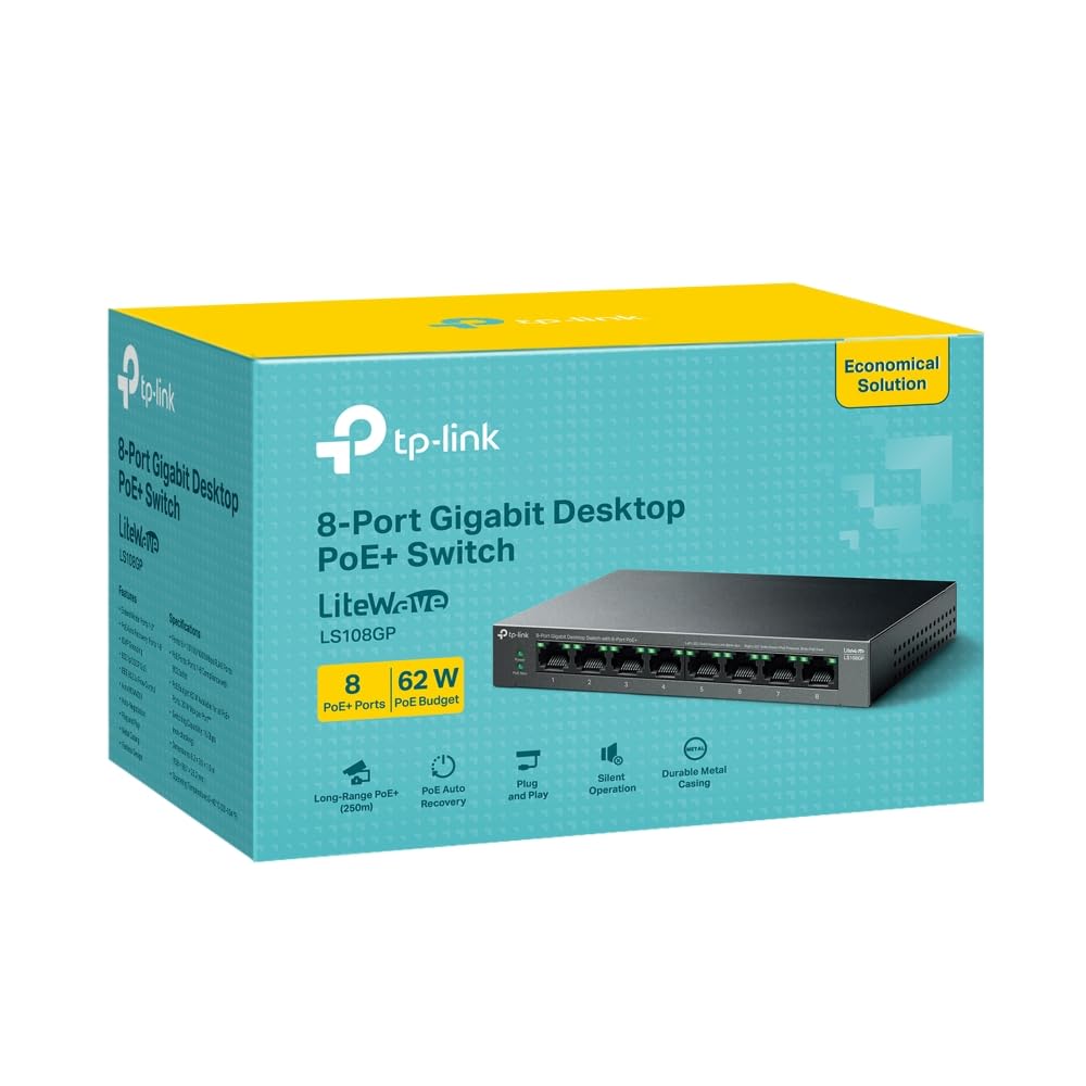TP-Link LS108GP 8-Port Gigabit Desktop Ethernet Switch with 8-Port PoE+