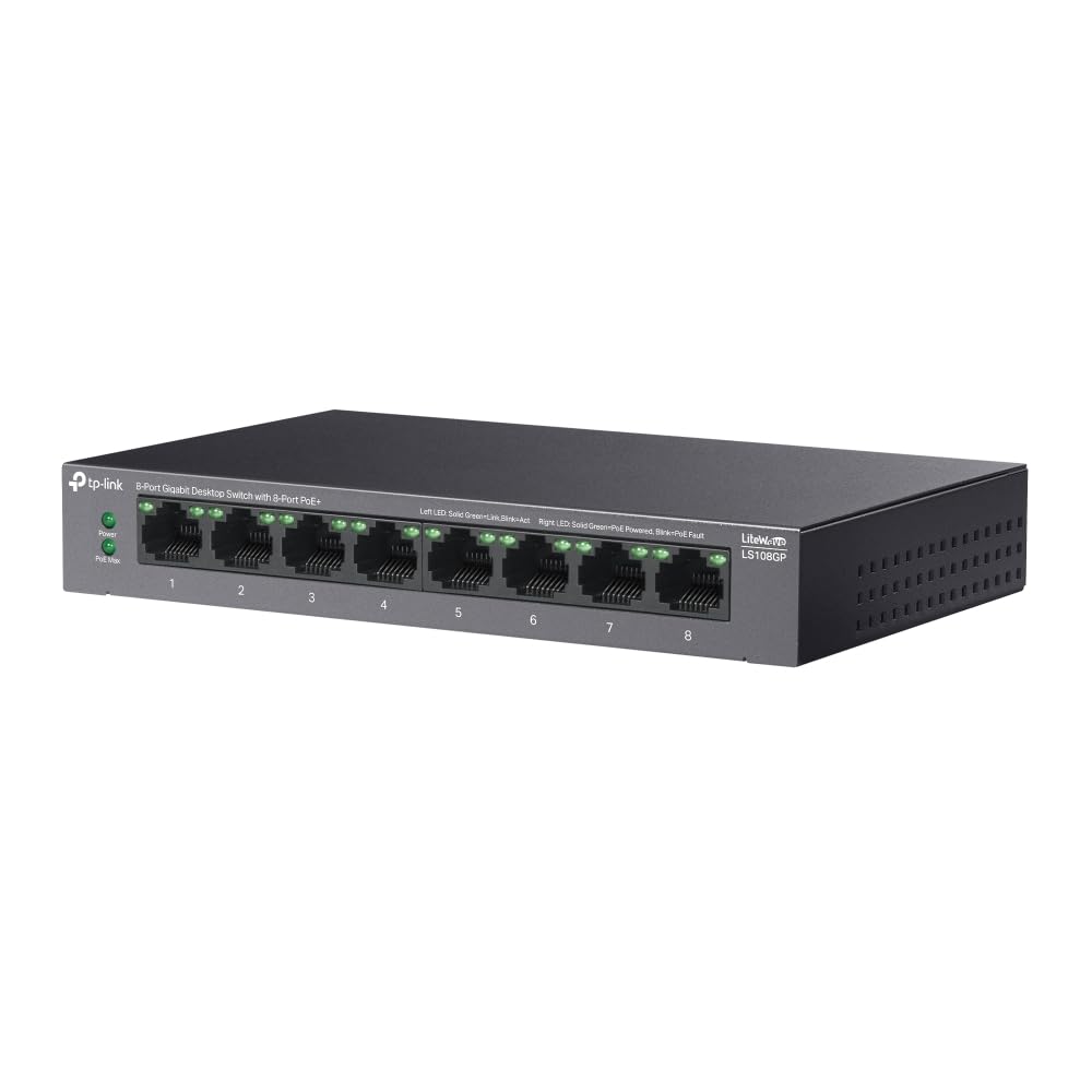 TP-Link LS108GP 8-Port Gigabit Desktop Ethernet Switch with 8-Port PoE+