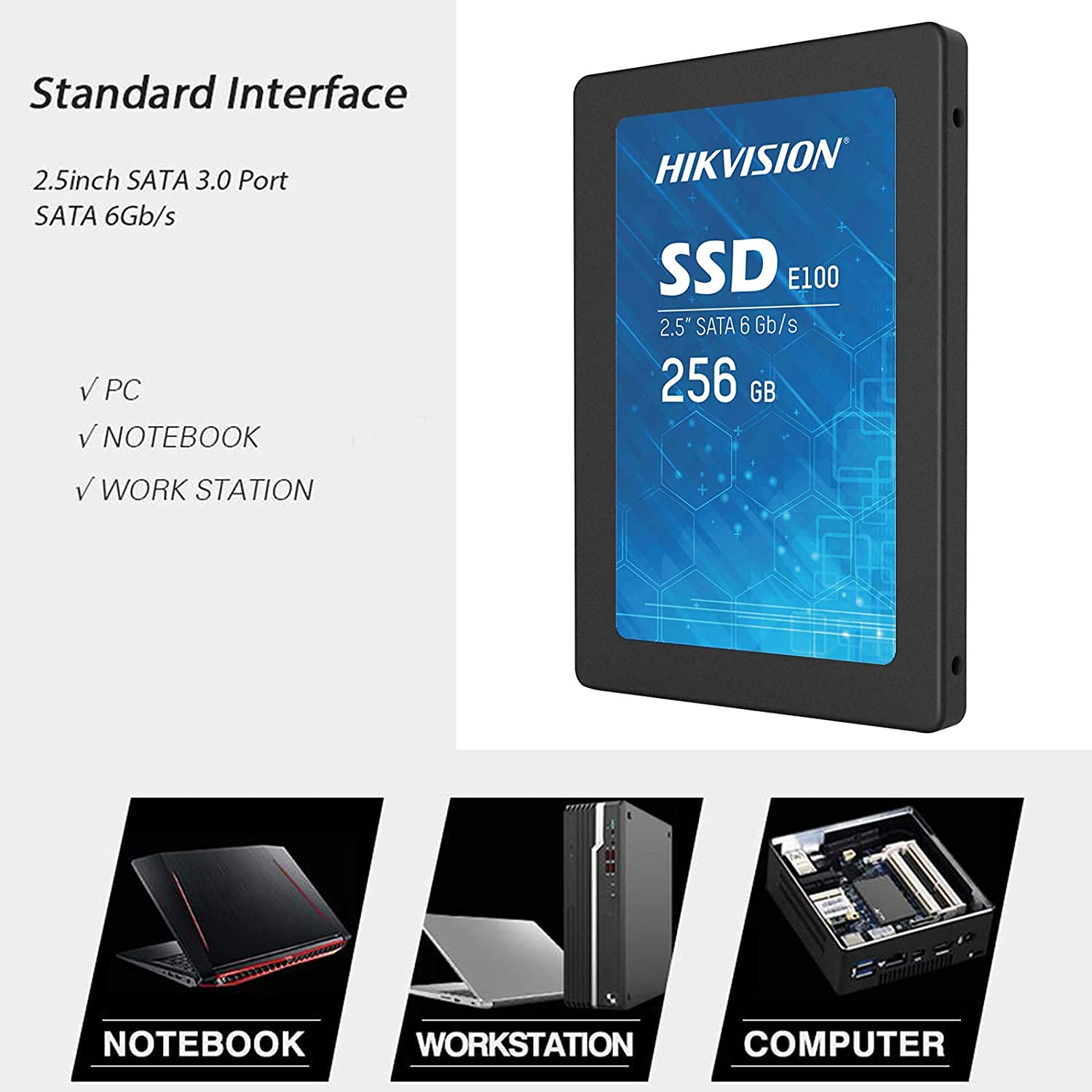 HIKVISION E100 256GB 2.5-Inch Internal SSD, SATA 6Gb/s, up to 550MB/s – Solid State Disks