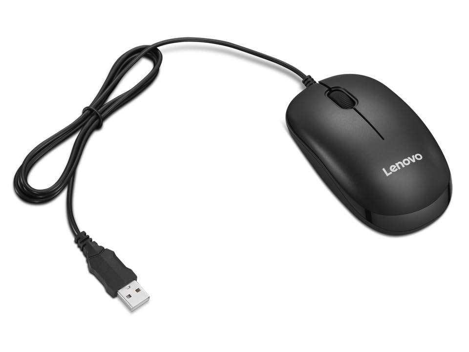 Lenovo 110 Wired Plug & Play USB Mouse, High Resolution 1600 DPI Optical Sensor,3-Button Design with clickable Scroll Wheel