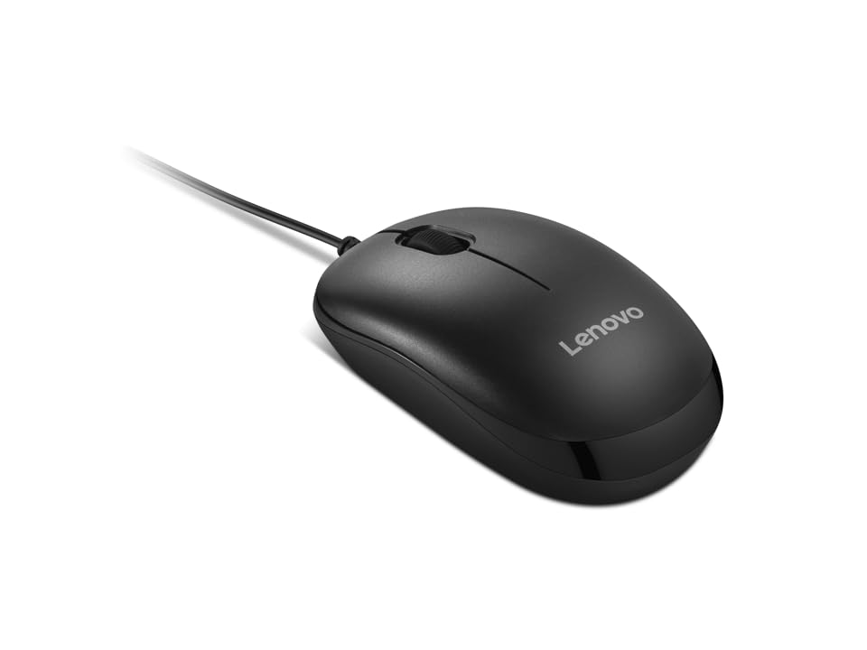 Lenovo 110 Wired Plug & Play USB Mouse, High Resolution 1600 DPI Optical Sensor,3-Button Design with clickable Scroll Wheel